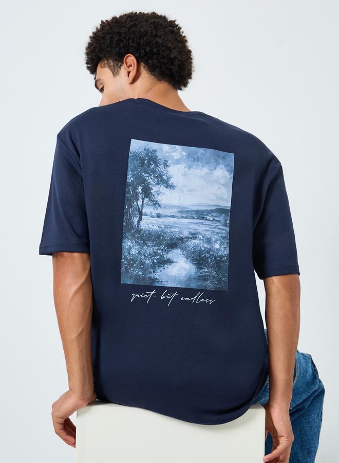 Styli Men Navy Blue Graphic Print Oversized T-Shirt - Image 5